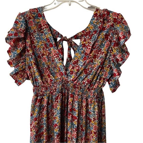 Gold & Silver Paris Ditzy Floral  Flutter Sleeves Smocked Waist Coquette 12 - Picture 2 of 15